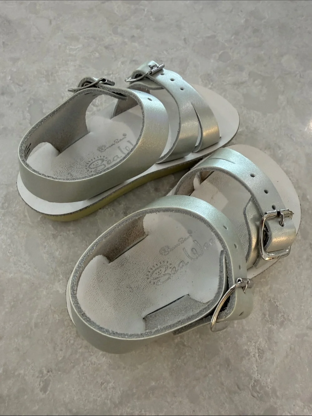 Girls Metallic Silver Buckle Sandals with Adjustable Straps